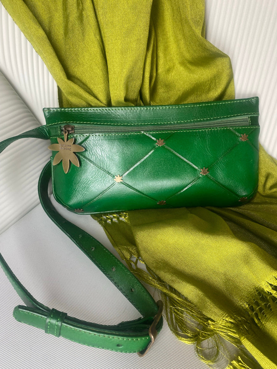 Chicana Dirtbag green leather backpack with metal leaves CHICANA DIRTBAG COLLECTION – Mexichic Crafts main image 3