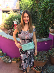 Hand tooled leather fanny pack from Chicana leather luxury designer in mint Ninette Rios
