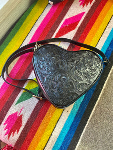 Hand tooled blue AMADA from Chicana leather luxury designer in black